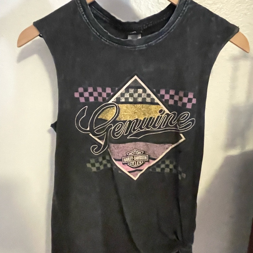 Harley-Davidson Women's Black and Gold Muscle Tee Huntington Beach HD